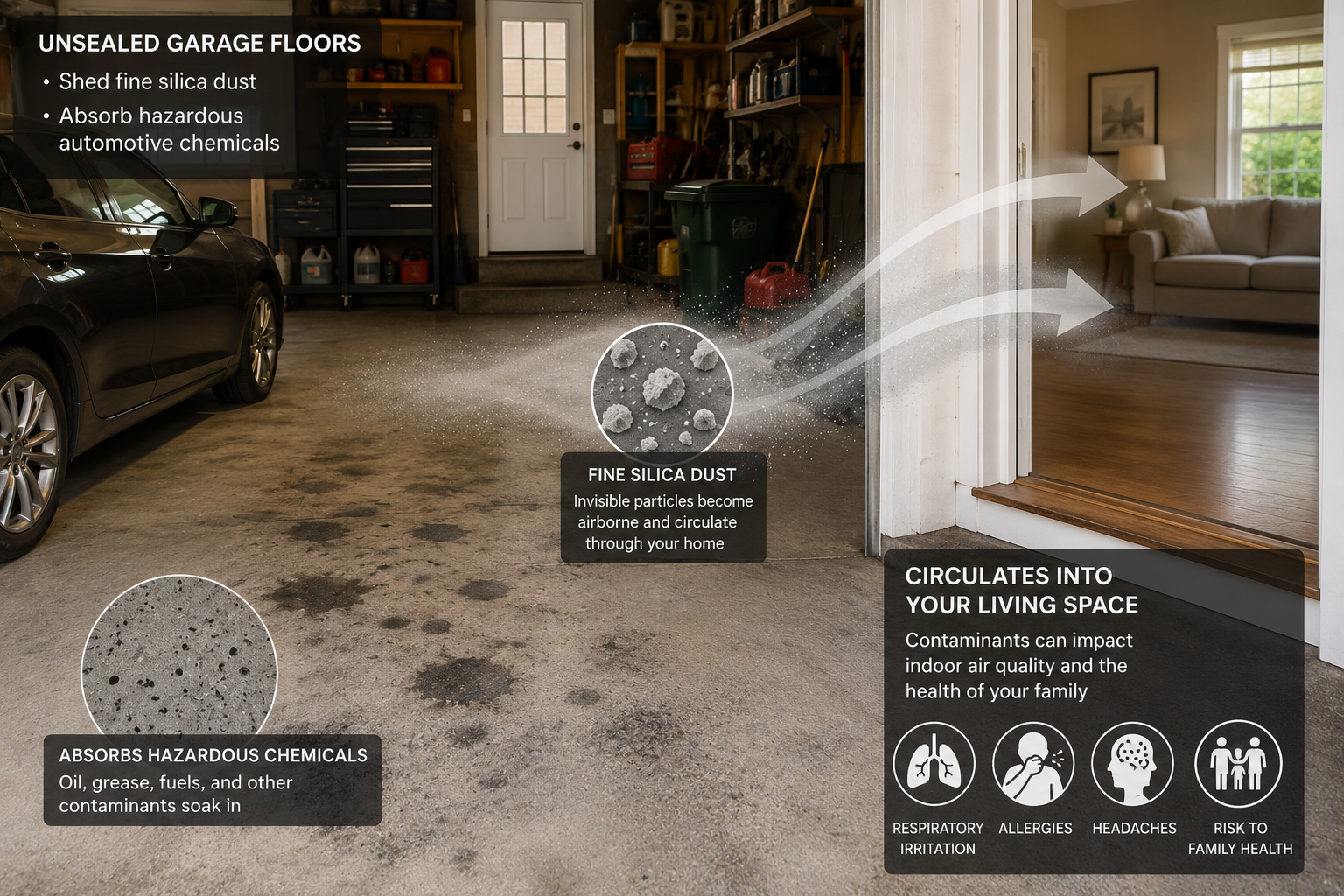 Unsealed concrete garage floor