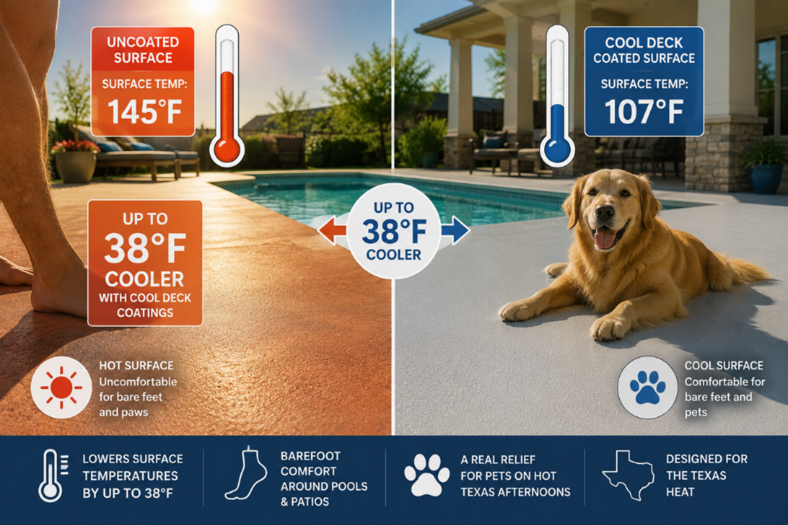 Cool pool deck patio in summer
